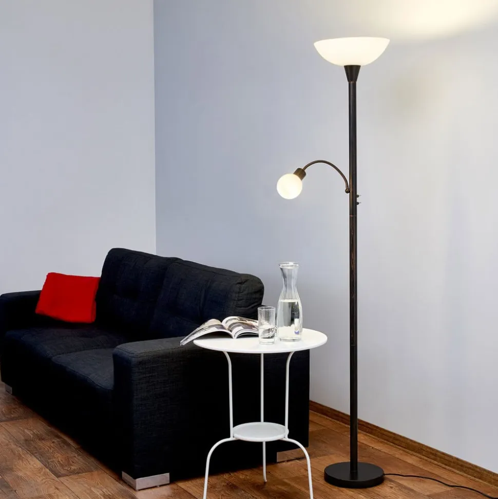 Lindby gulvlampe Elaina, læselampe, rustfarvet, 180 cm, E27