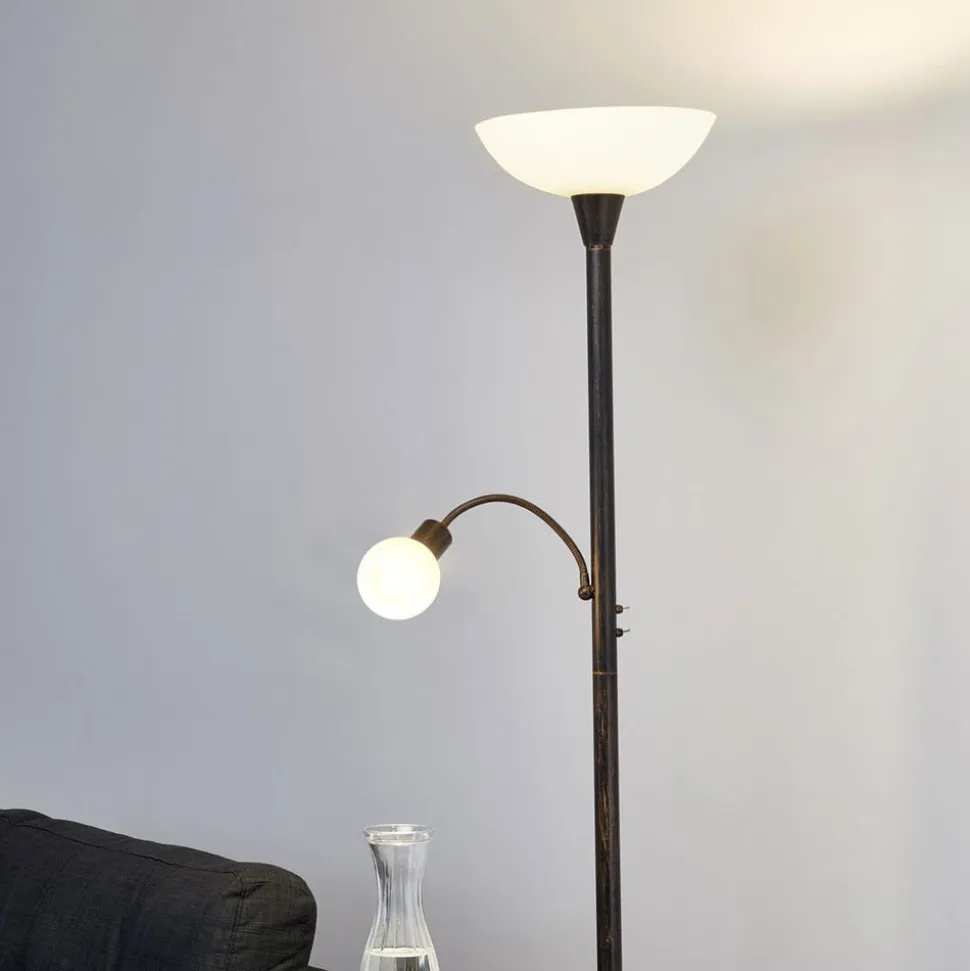 Lindby gulvlampe Elaina, læselampe, rustfarvet, 180 cm, E27