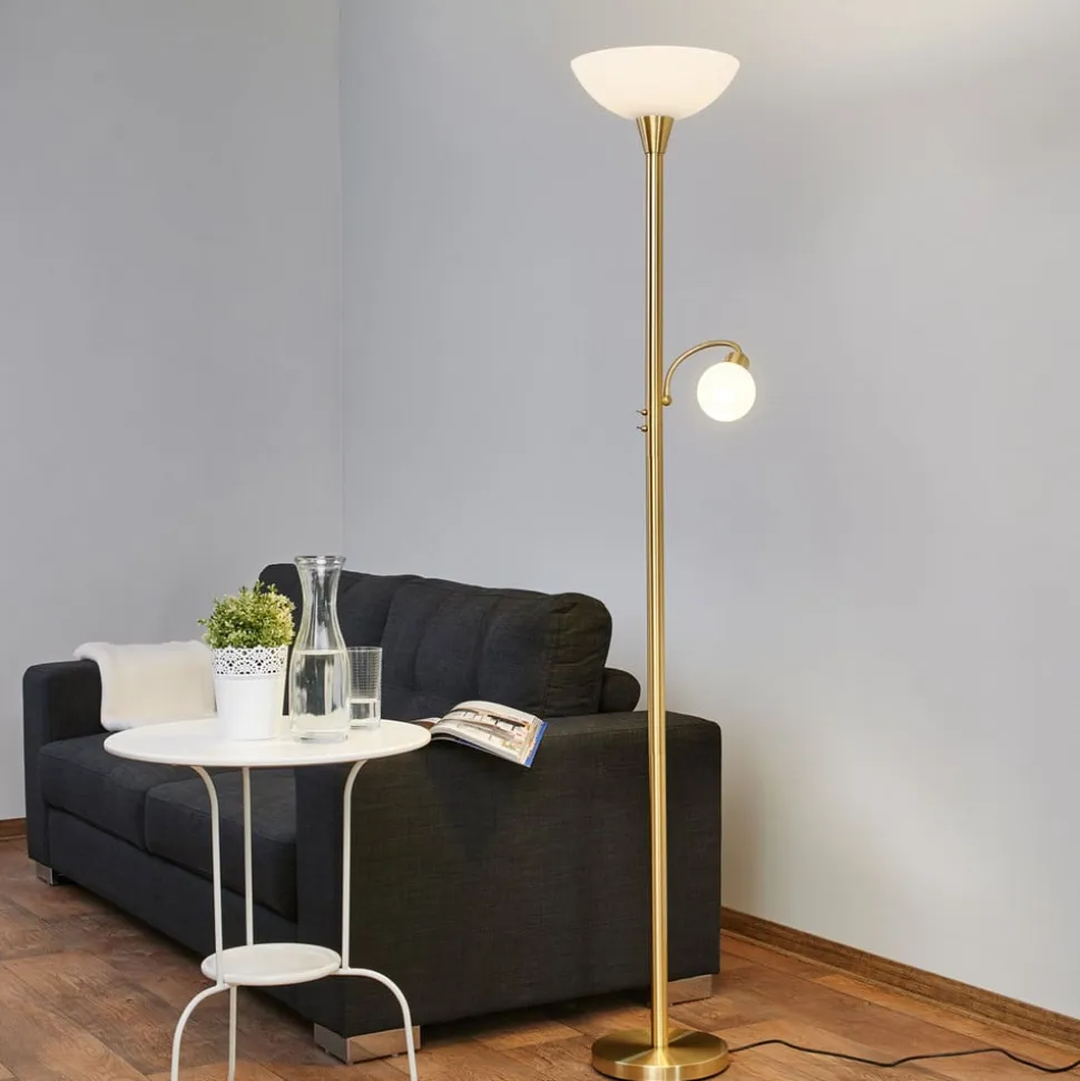 Lindby gulvlampe Elaina, læselampe, messingfarvet, 183cm E27