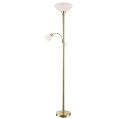 Lindby gulvlampe Elaina, læselampe, messingfarvet, 183cm E27