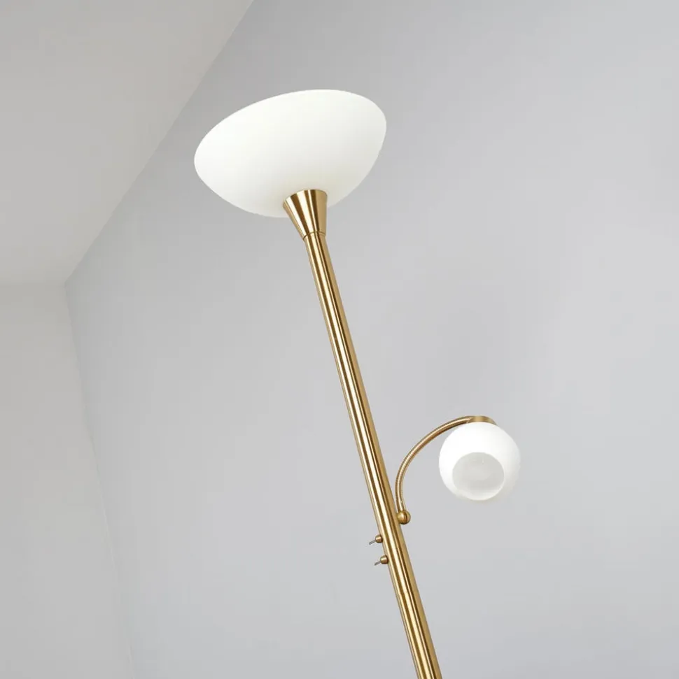 Lindby gulvlampe Elaina, læselampe, messingfarvet, 183cm E27