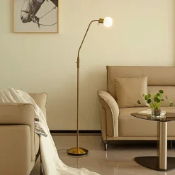 Lindby gulvlampe Elaina, messingfarvet, 162 cm, fleksibel, E14