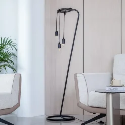 Lindby gulvlampe Elira, sort, metal, 150 cm høj, E27