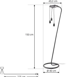 Lindby gulvlampe Elira, sort, metal, 150 cm høj, E27