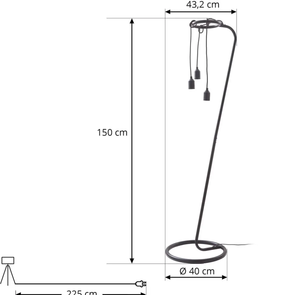 Lindby gulvlampe Elira, sort, metal, 150 cm høj, E27