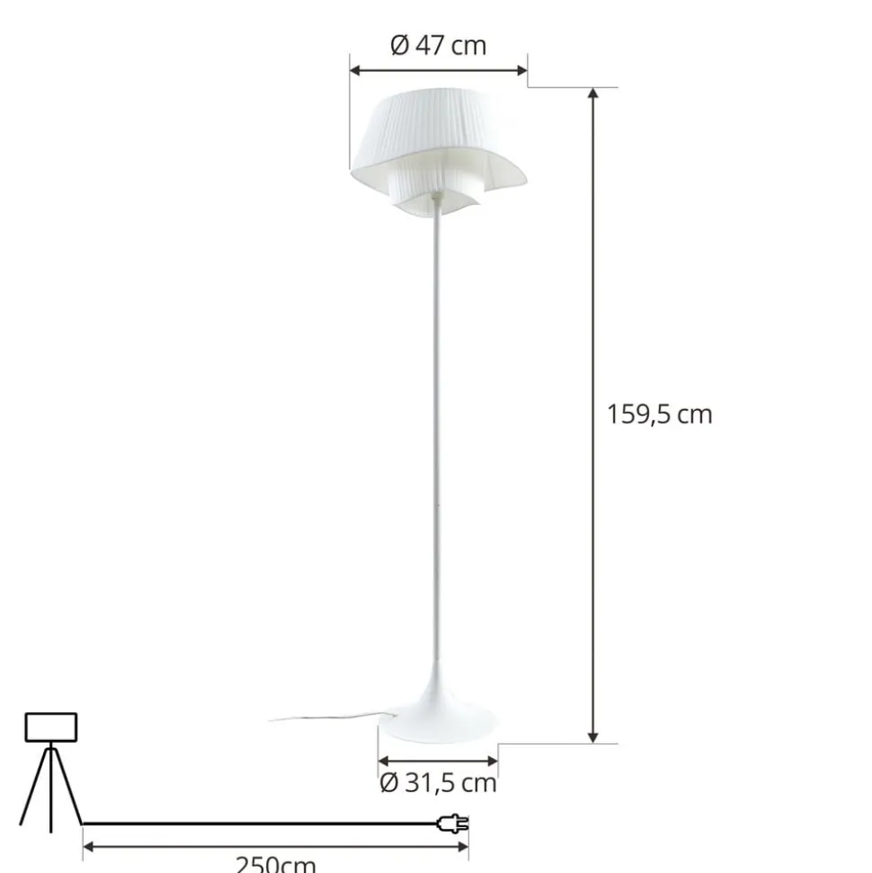 Lindby gulvlampe Eryndor, hvid, tekstil, Ø 47 cm, E27