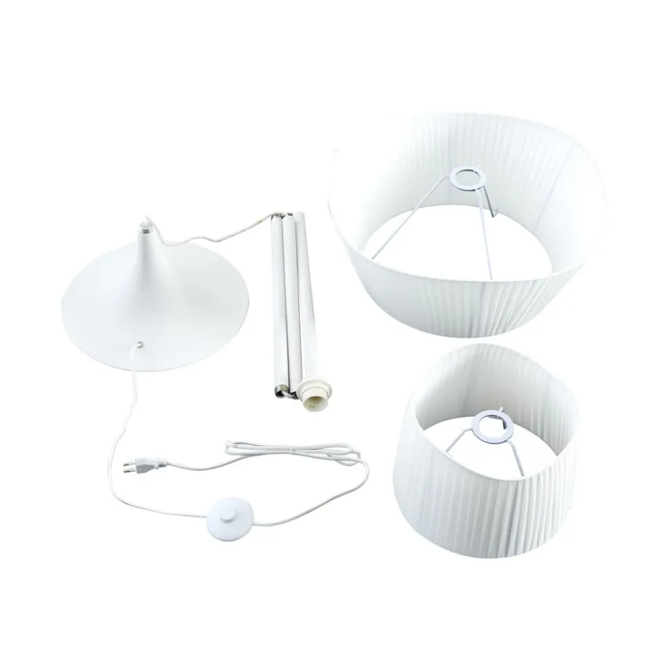 Lindby gulvlampe Eryndor, hvid, tekstil, Ø 47 cm, E27