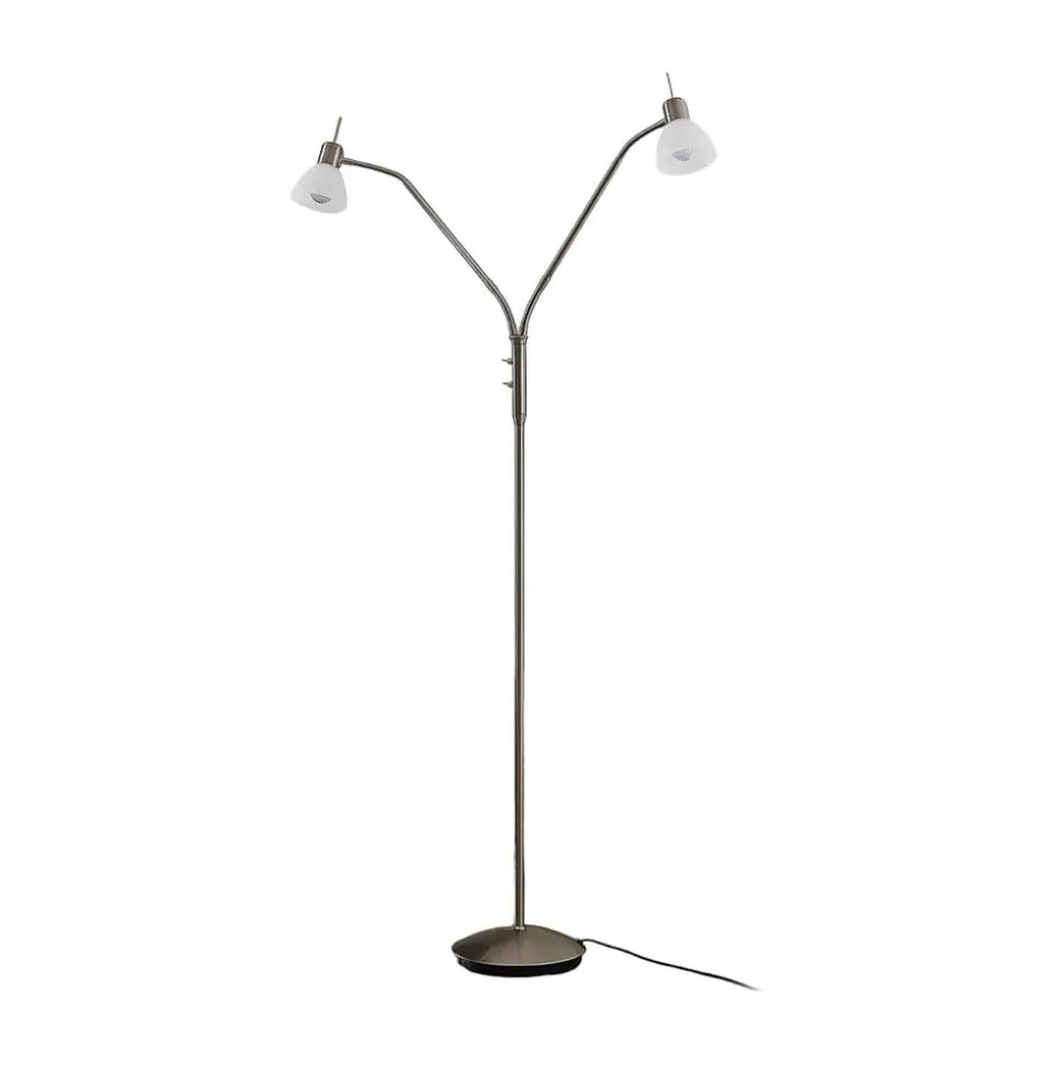 Lindby gulvlampe Gwendolin, 160 cm, nikkelfarvet, 2 lyskilder.