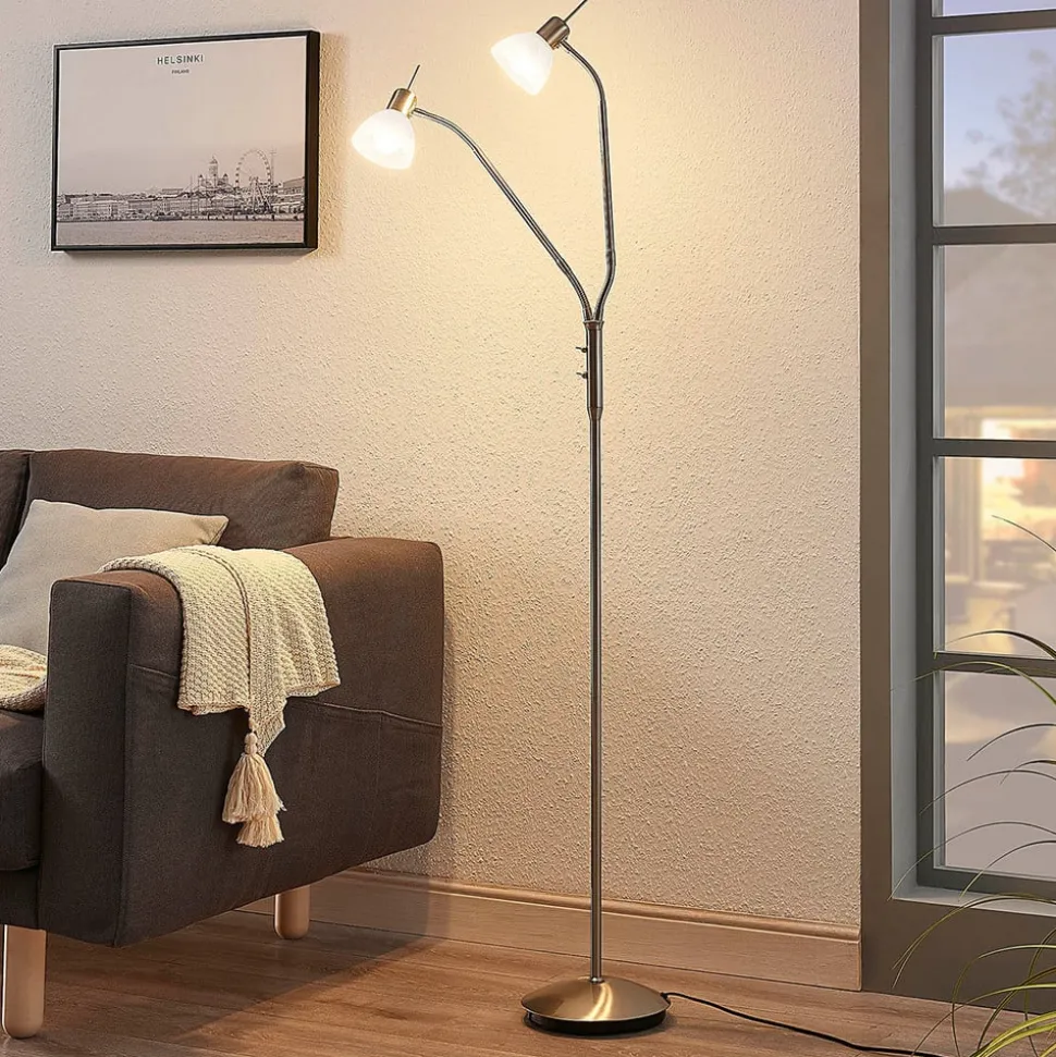 Lindby gulvlampe Gwendolin, 160 cm, nikkelfarvet, 2 lyskilder.