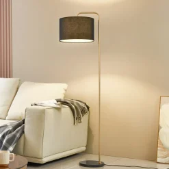 Lindby gulvlampe Hillary, sort/guld, marmor, 153 cm