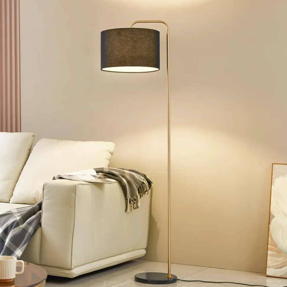 Lindby gulvlampe Hillary, sort/guld, marmor, 153 cm