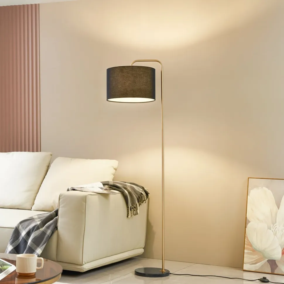 Lindby gulvlampe Hillary, sort/guld, marmor, 153 cm