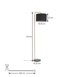 Lindby gulvlampe Hillary, sort/guld, marmor, 153 cm