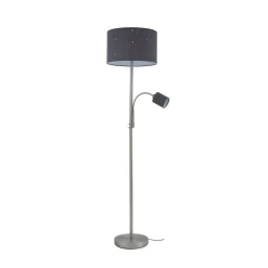 Lindby gulvlampe Jaileen, grå, tekstil, 170 cm, læselampe