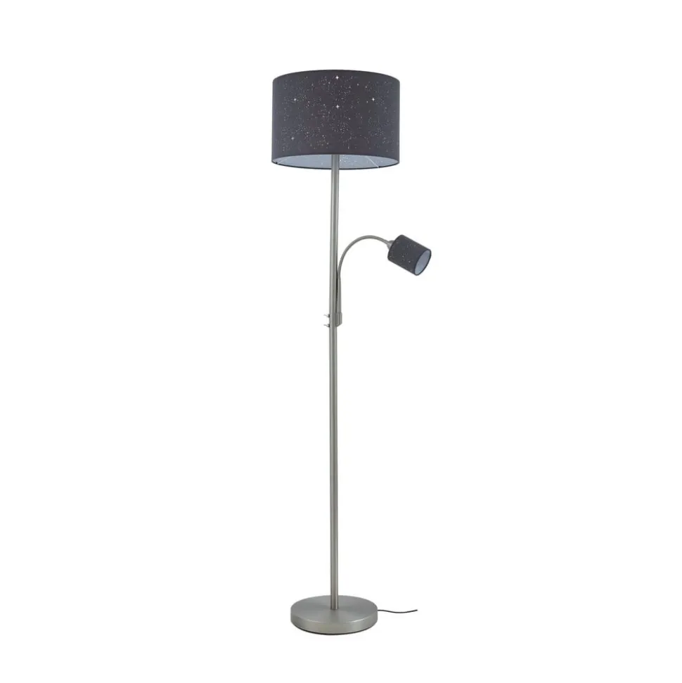 Lindby gulvlampe Jaileen, grå, tekstil, 170 cm, læselampe
