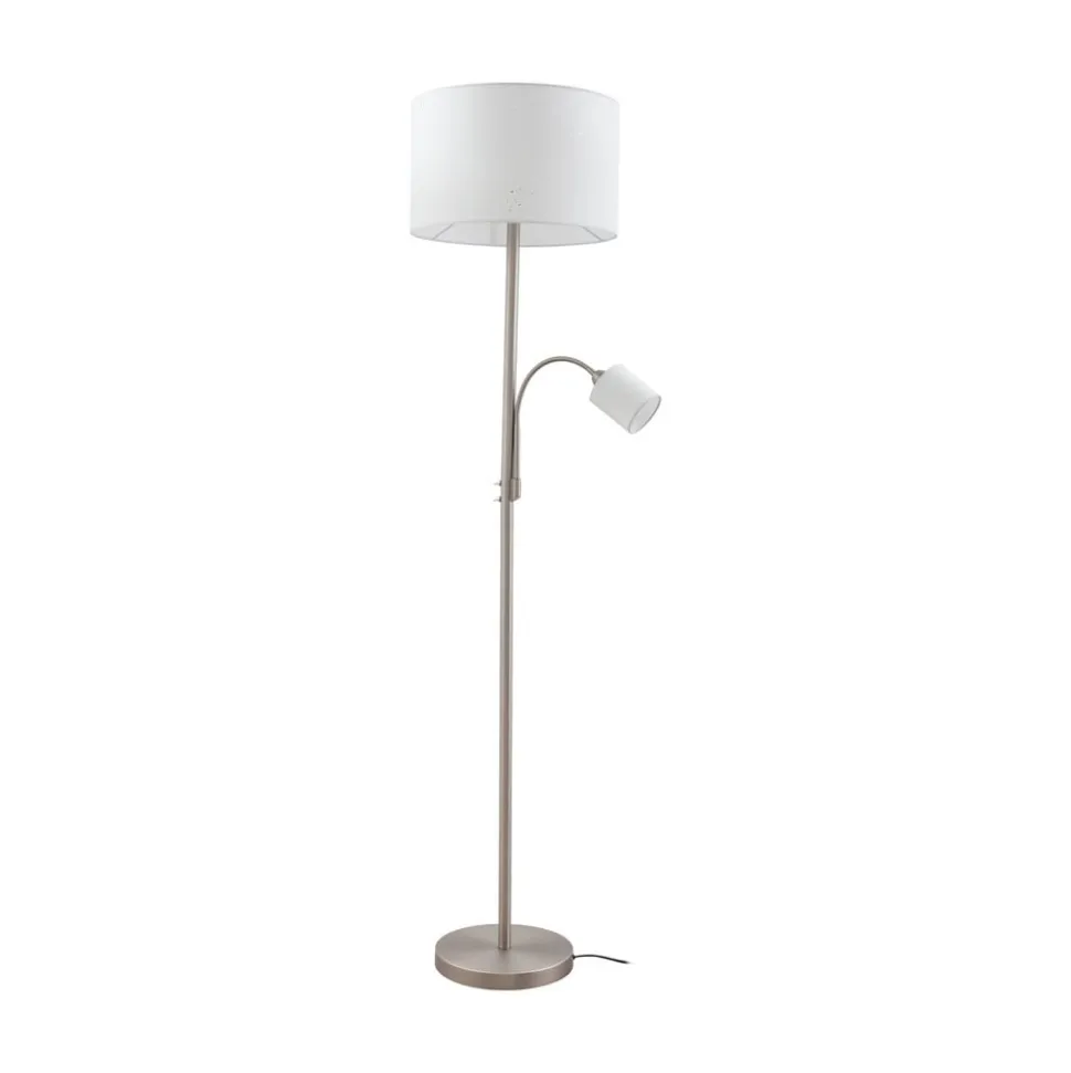 Lindby gulvlampe Jaileen, hvid, tekstil, 170 cm, læselampe