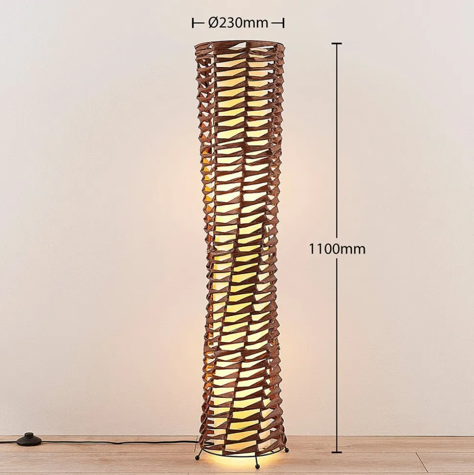 Lindby gulvlampe Joas, 110 cm, papir, tekstil, brun