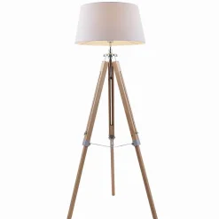 Lindby gulvlampe Katie, 162 cm, hvid, tekstil, træ, stativ