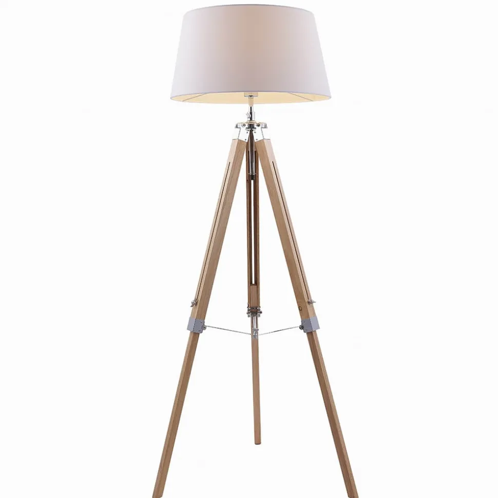 Lindby gulvlampe Katie, 162 cm, hvid, tekstil, træ, stativ