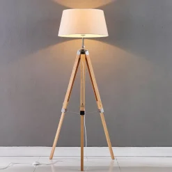 Lindby gulvlampe Katie, 162 cm, hvid, tekstil, træ, stativ