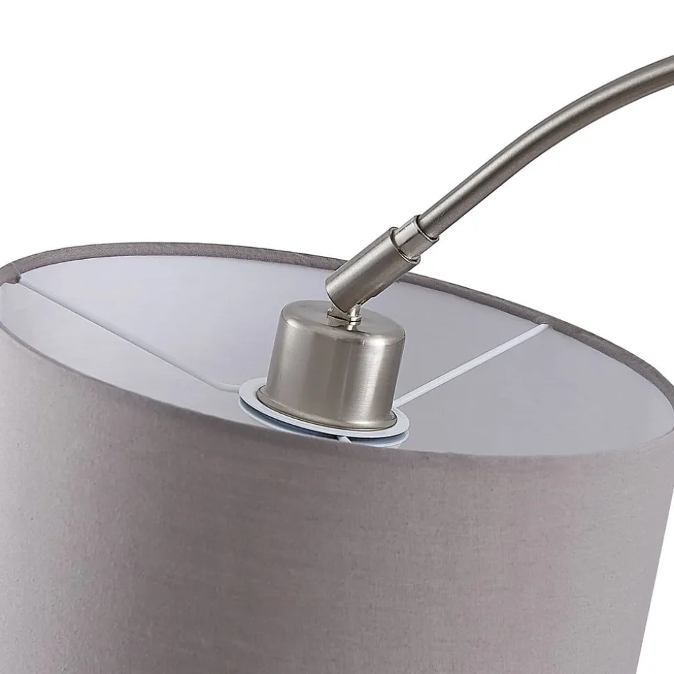 Lindby gulvlampe Keriba, nikkel/taupe, stof, 150 cm, E27