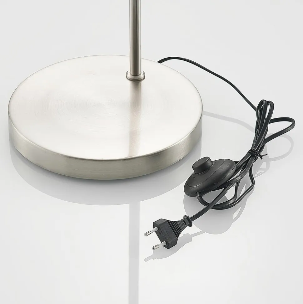 Lindby gulvlampe Keriba, nikkel/taupe, stof, 150 cm, E27