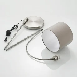 Lindby gulvlampe Keriba, nikkel/taupe, stof, 150 cm, E27
