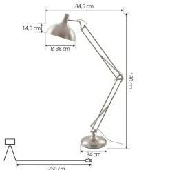 Lindby gulvlampe Leia, sølv, metal, 180 cm, drejelig, E27