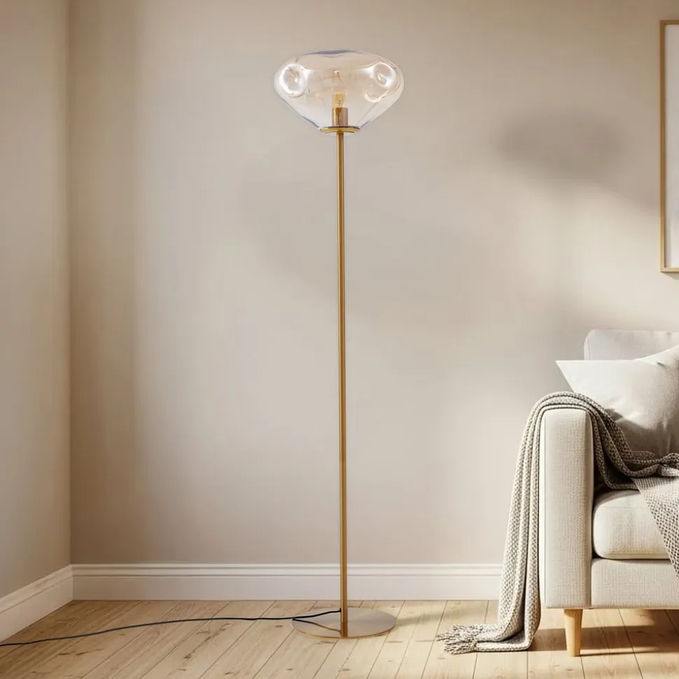 Lindby Gulvlampe Lelia, rav, glas, metal, 150 cm