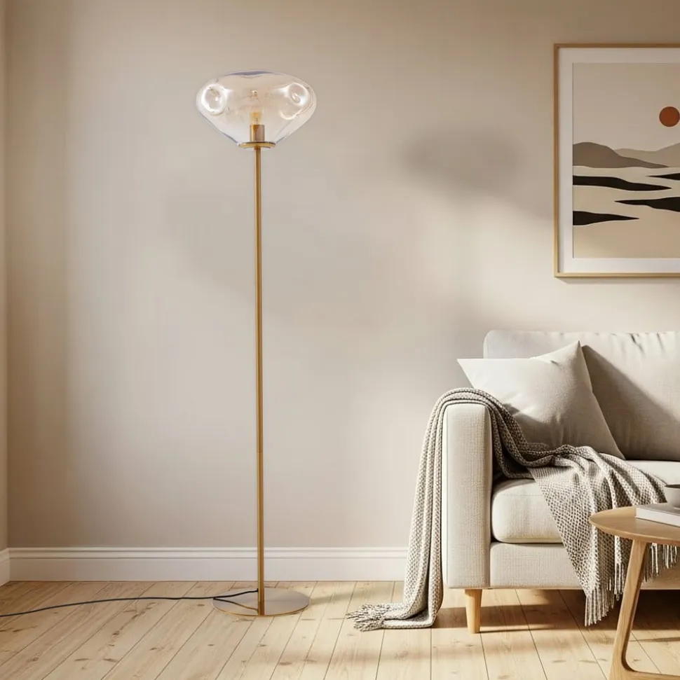 Lindby Gulvlampe Lelia, rav, glas, metal, 150 cm