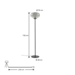 Lindby Gulvlampe Lelia, røggrå, glas, metal, 150 cm