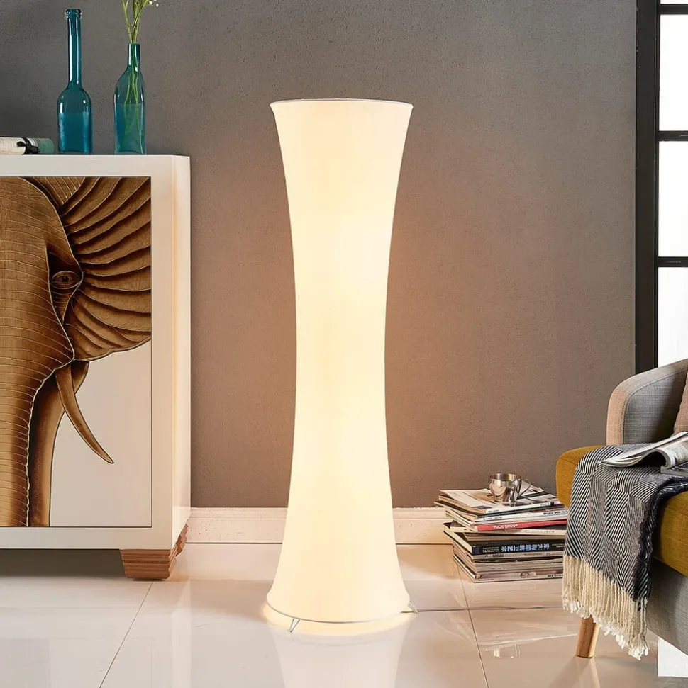 Lindby gulvlampe Liana, højde 123 cm, hvid, tekstil
