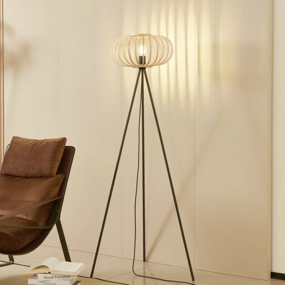 Lindby gulvlampe Lielle, naturlig bambus, Ø 40 cm