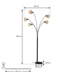 Lindby gulvlampe Lielle, naturlig bambus, 5 lyskilder, 190 cm