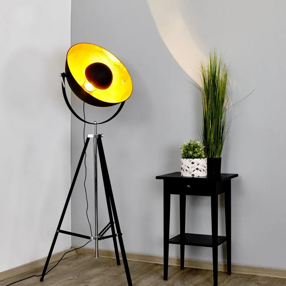 Lindby gulvlampe Mineva. sort/guld, metal, højde 180 cm