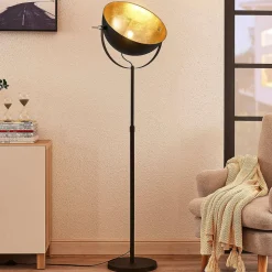 Lindby gulvlampe Muriel, 1 lyskilde, sort/guld, metal