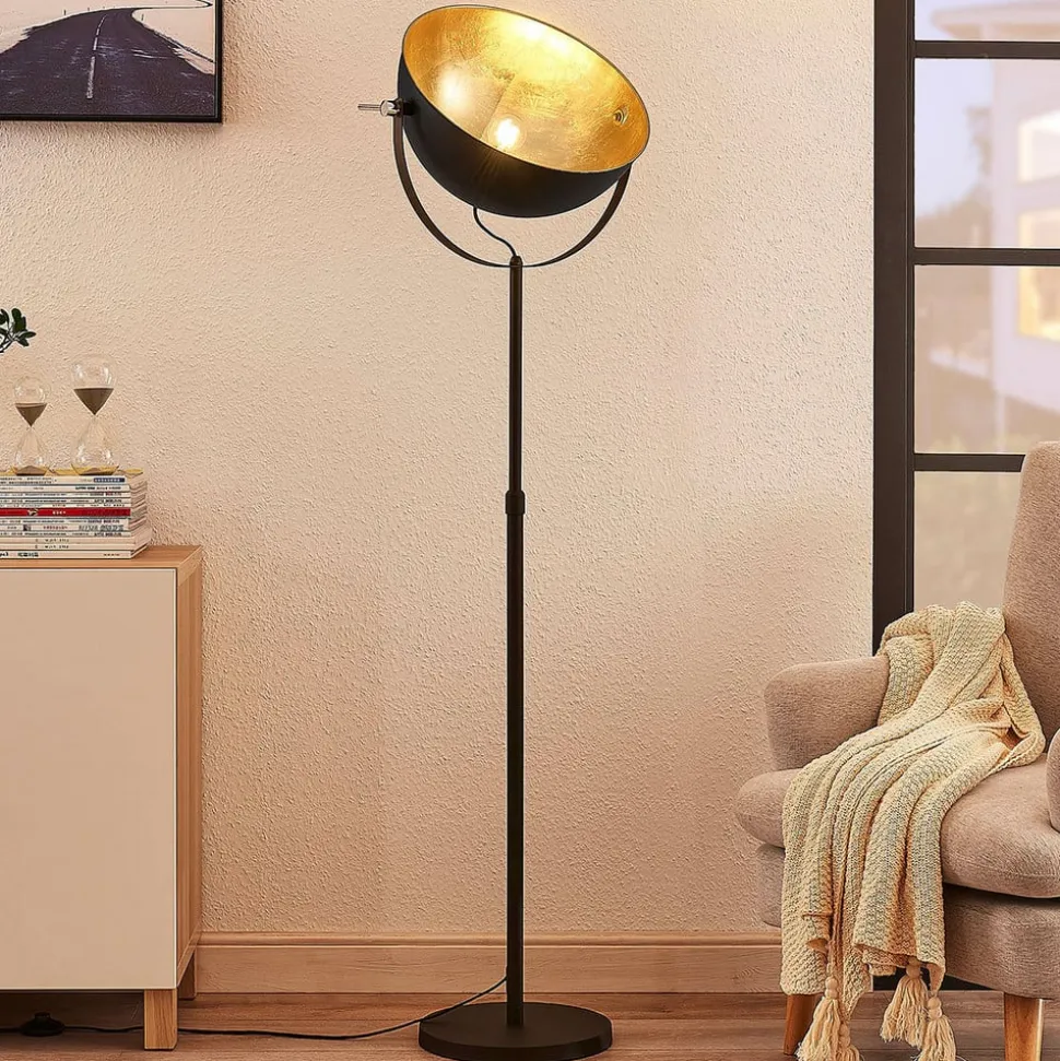 Lindby gulvlampe Muriel, 1 lyskilde, sort/guld, metal