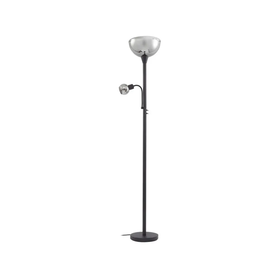 Lindby gulvlampe Nehemia, sort, glas, læselampe, 185 cm