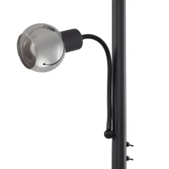 Lindby gulvlampe Nehemia, sort, glas, læselampe, 185 cm