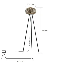 Lindby gulvlampe Nerys, sort, bambus, Ø 31,5 cm, stativ