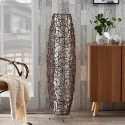 Lindby gulvlampe Nias, højde 111 cm, rattan, tekstil