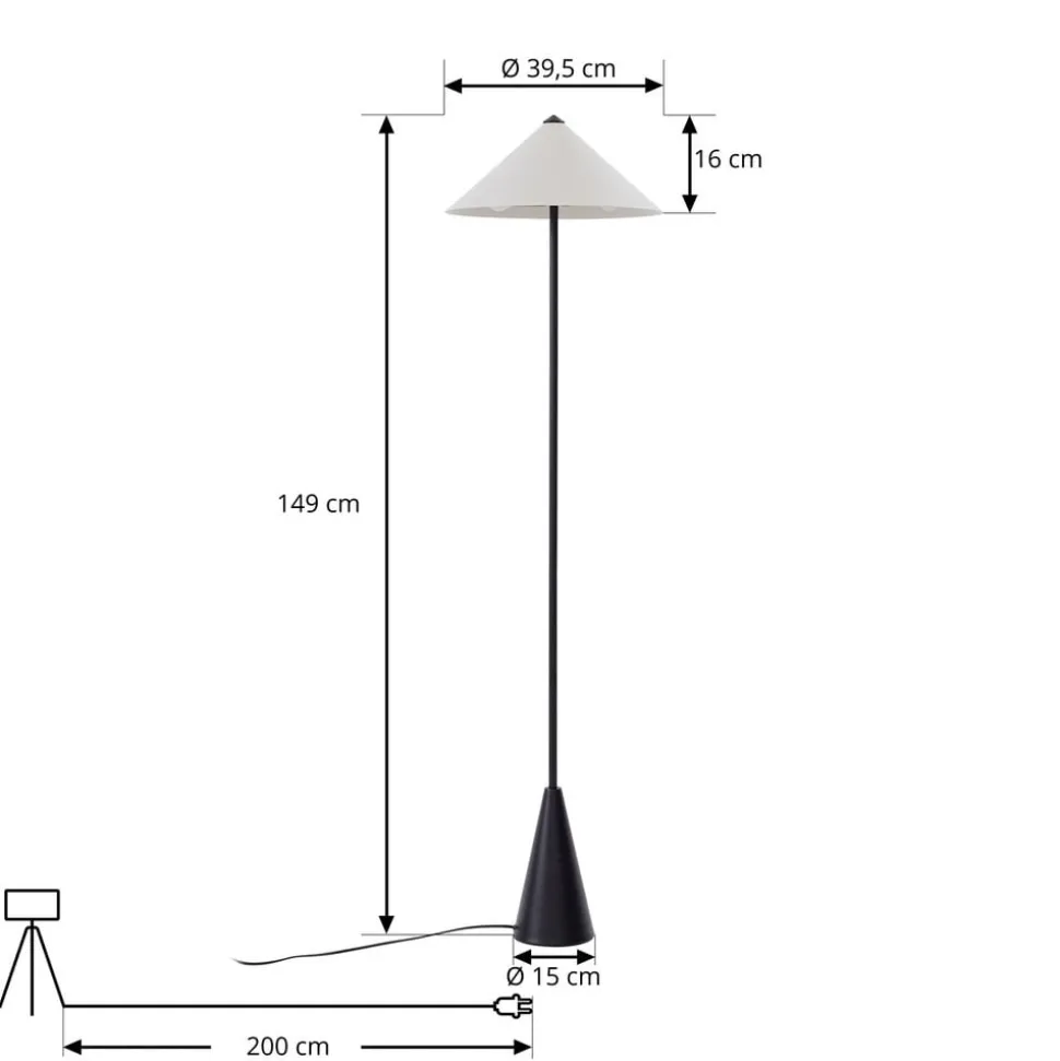 Lindby gulvlampe Norvik, højde 150 cm, sort/grå, metal