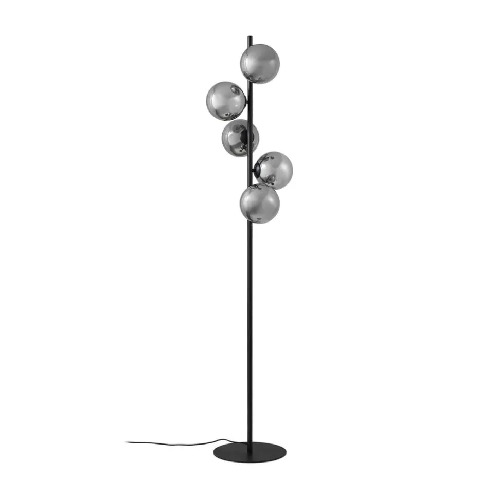 Lindby gulvlampe Orbelia, sort, 5 lyskilder, glas
