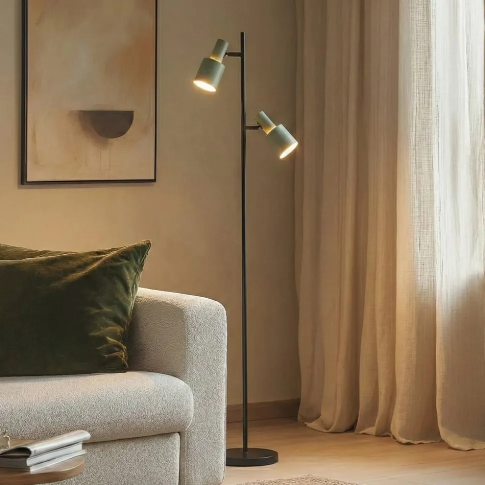 Lindby gulvlampe Ovelia, grøn/sort, metal, E27