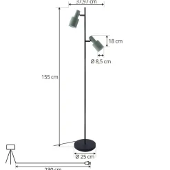 Lindby gulvlampe Ovelia, grøn/sort, metal, E27