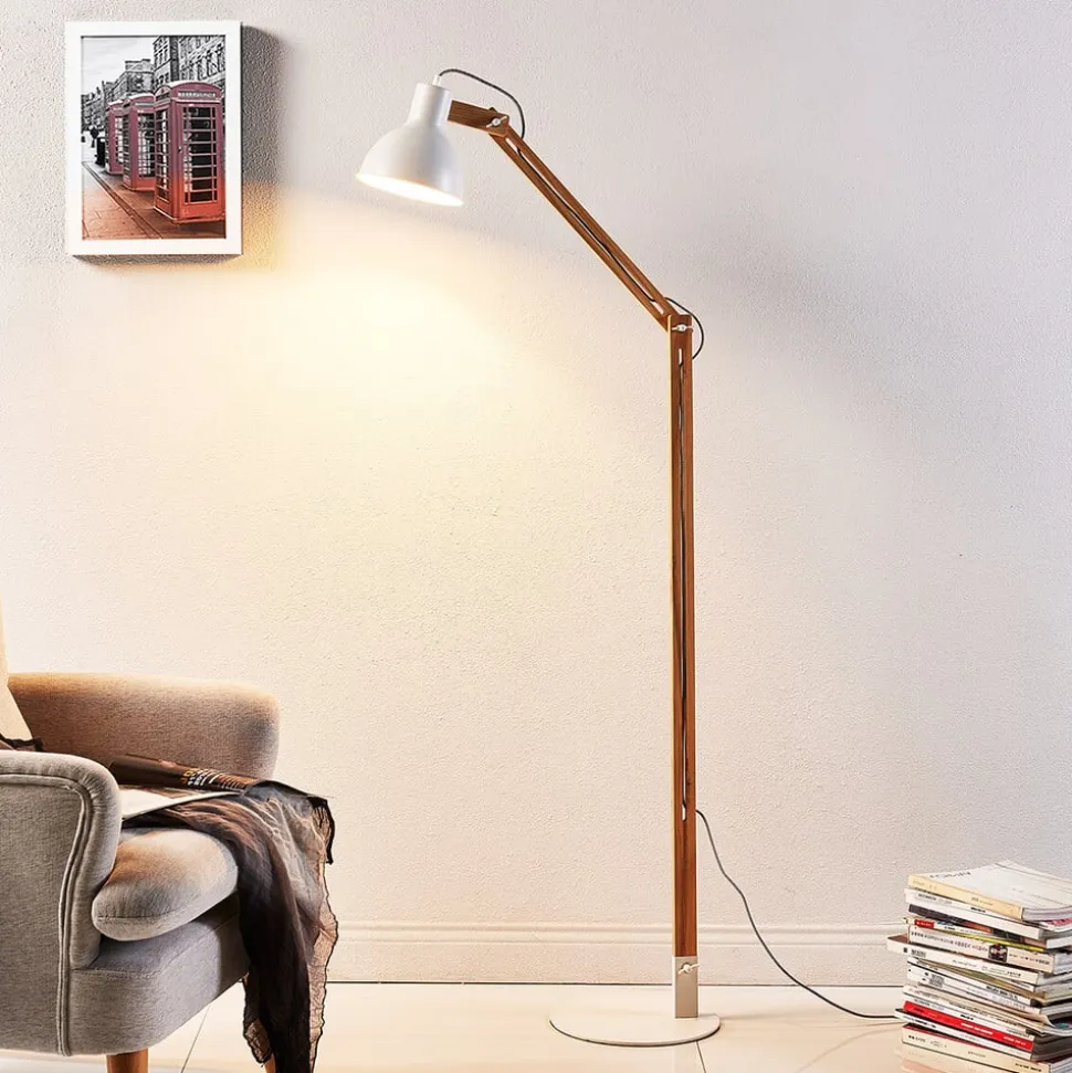 Lindby gulvlampe Shivanja, træ, justerbar, 146 cm, E27