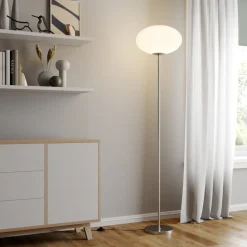 Lindby gulvlampe Sonika, 175 cm, nikkelfarvet, glas, E27