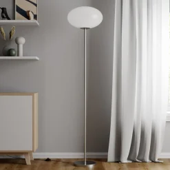 Lindby gulvlampe Sonika, 175 cm, nikkelfarvet, glas, E27