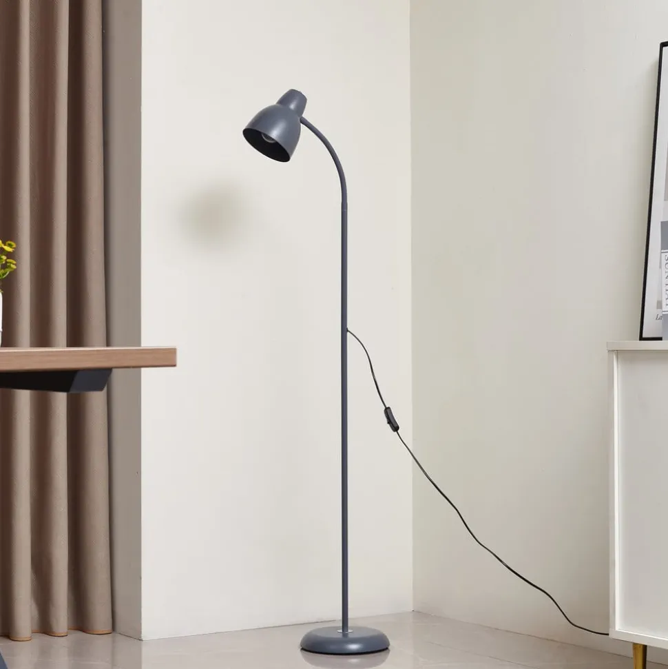 Lindby Gulvlampe Tebbi, grå, metal, højde 150 cm