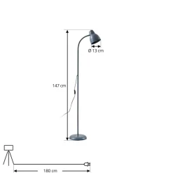 Lindby Gulvlampe Tebbi, grå, metal, højde 150 cm
